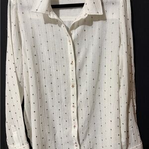 Anthropologie Ivory Button-Down Shirt with sequins.